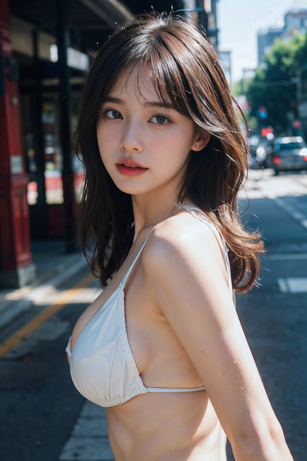 (NSFW:1.2),(Best Quality:1.5), (Extreme Detail CG Unity 8K Wallpapers、​masterpiece、top-quality), (Raw photo:1. 5), Realistic, Fine skin, Natural light, One girl, Random hairstyle, delicate and pretty, Perfect face, beautidful eyes, White skin, Realistic bare skin, Colossal tits, Twin-tailed, The bikini