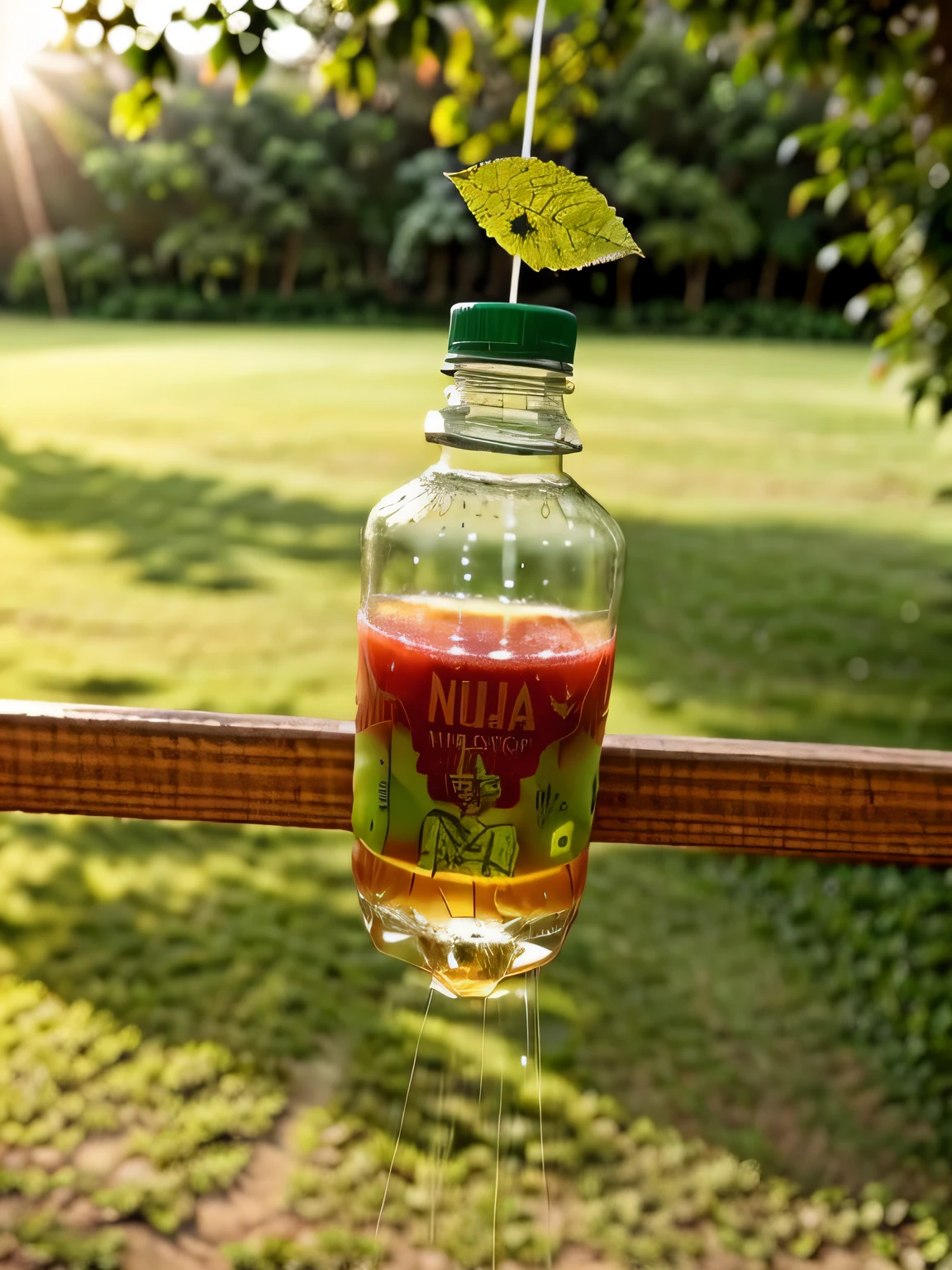 fruit drink, fresh morning dew with clear sky background and leaves falling