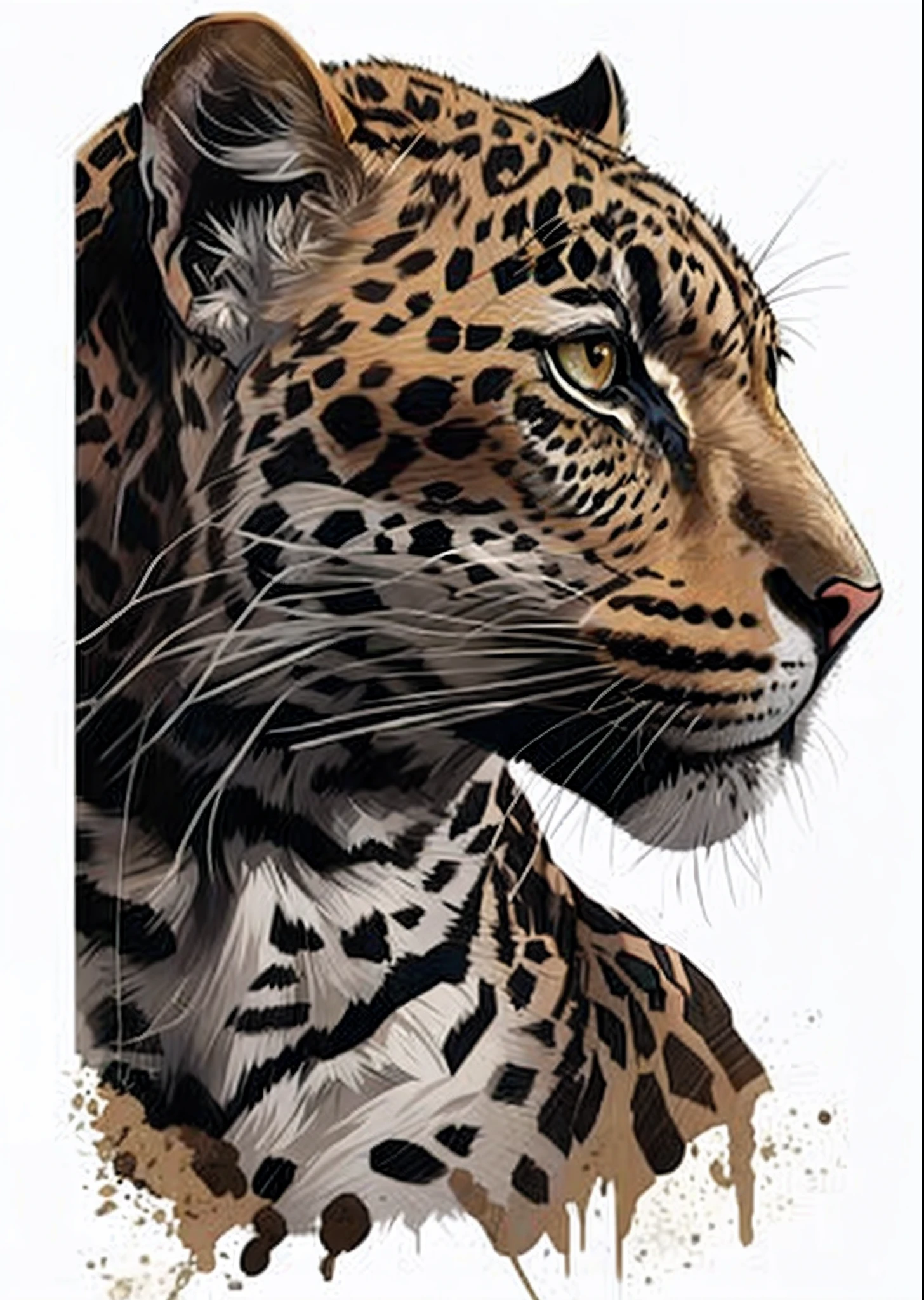 a leopard head with spots on the face and a white background, by Roberto Parada, manchado ultra realista, Directed by: Gavin Hamilton, Animais bonitos detalhados, Directed by: Derek Hill, Directed by: Bernard D'Andrea, Directed by: Daniel Taylor, Directed by: Eric Deschamps, Directed by: Dan Scott, Directed by: Derek Zabrocki, Directed by: Chris Rahn, Jaguar, Directed by: Daniel Seghers