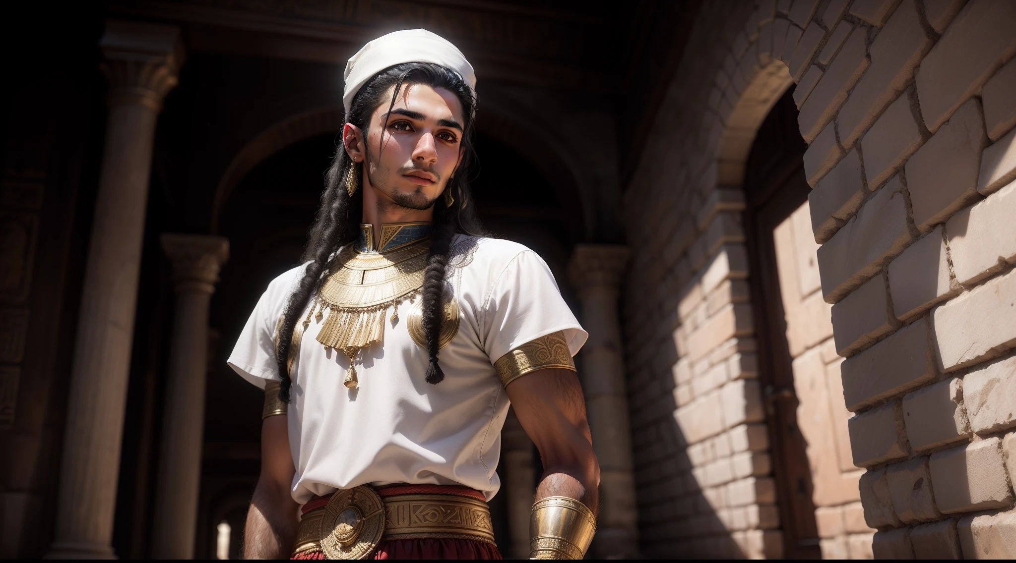 A young Egyptian man from biblical times wearing traditional attire