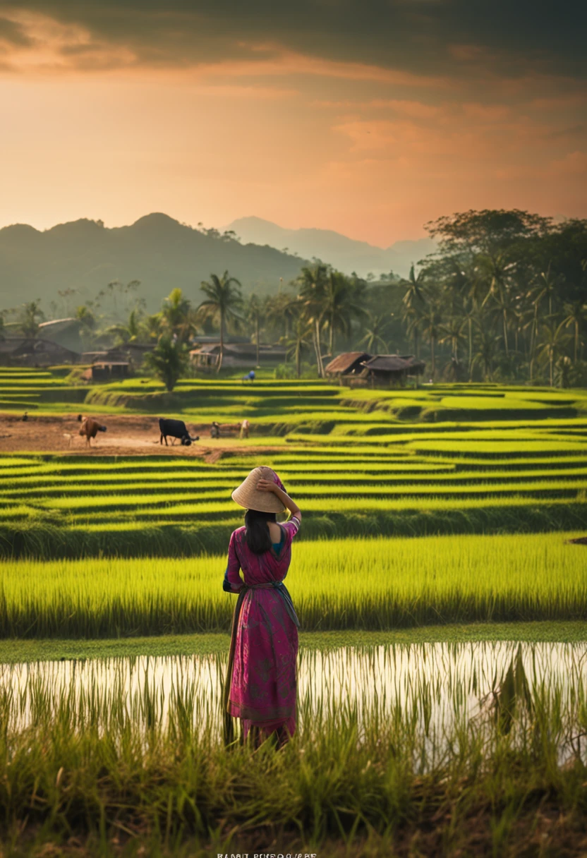 photo RAW,(realism painting of javanese beauty girls, smile, hijab moeslim, dress, background traditional market cows in javanese
garden ,muddy land by richard schmid, alla prima, loose gestural painterly, jeremy mann, greg manchess, Burgundy and dark_blue colors), masterpiece, award winning photography, lighting, perfect composition, high detail, hyper realistic,dramatic lighting, epic