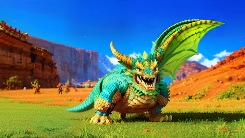 鸟山明风格，Flat pixel games《dragon quest》，Game monster design，（Western Dragon：1.4），Full body like，16-bit pixels