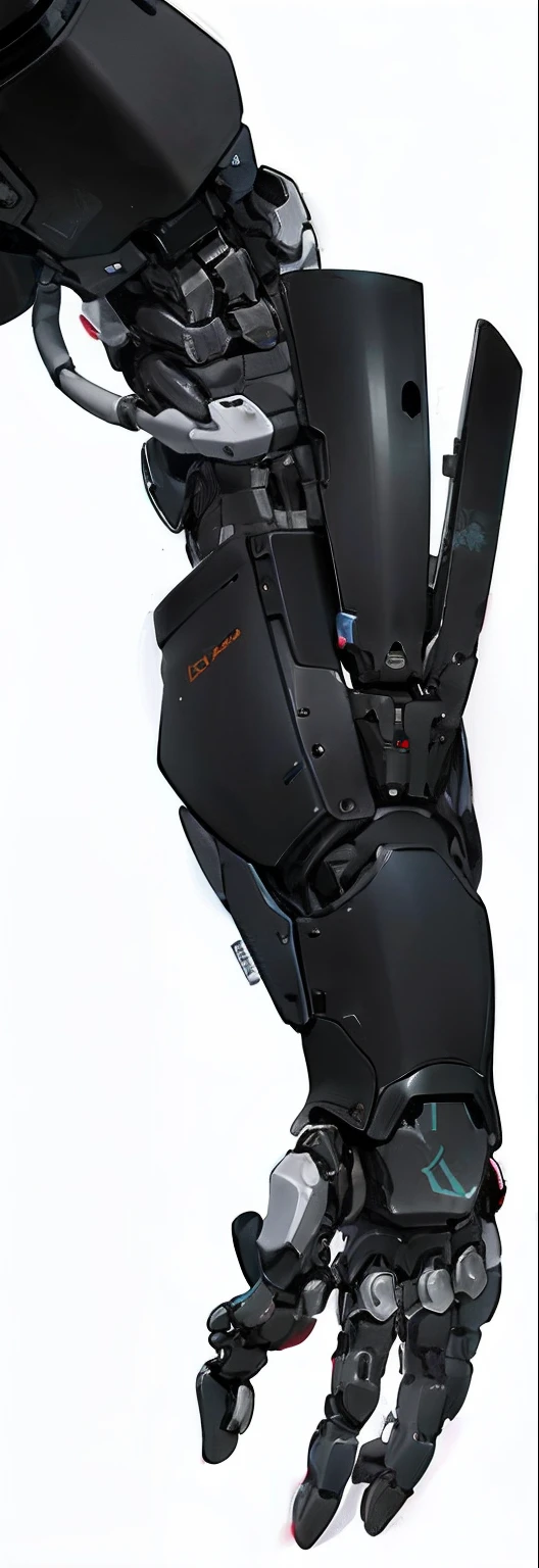 a close up of a robot hand with a glove on, pernas grossas de warframe, pernas grossas e lisas da estrutura de guerra, Detailed Sharp Robot Dragon Paws, cybernetic limbs, Detailed arms, coxas grossas e lisas, Detalhado Sharp Robot Dragon Feet, one arm of the robot body, Detailed robot dragon feet, membros mecha, armadura preta afiada e elegante