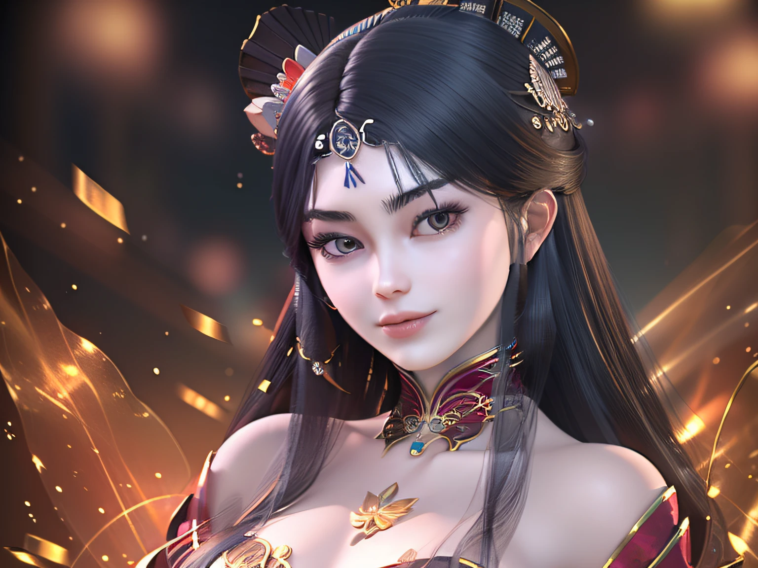 Need,tmasterpiece,A high resolution,1girll,Blushlush,(Seductive smile:0.8),starpupil,Chinese Hanfu,hair adornments,choker necklace,jewelry,Childlike big breasts,On_Body,Dingdall effect,realisticlying,light edge,Two-tone lighting，（highdetailskin：1.2），8K  UHD，Slr，softlighting，high high quality，Volumetriclighting，photore，A high resolution，4K，8K，Background bokeh