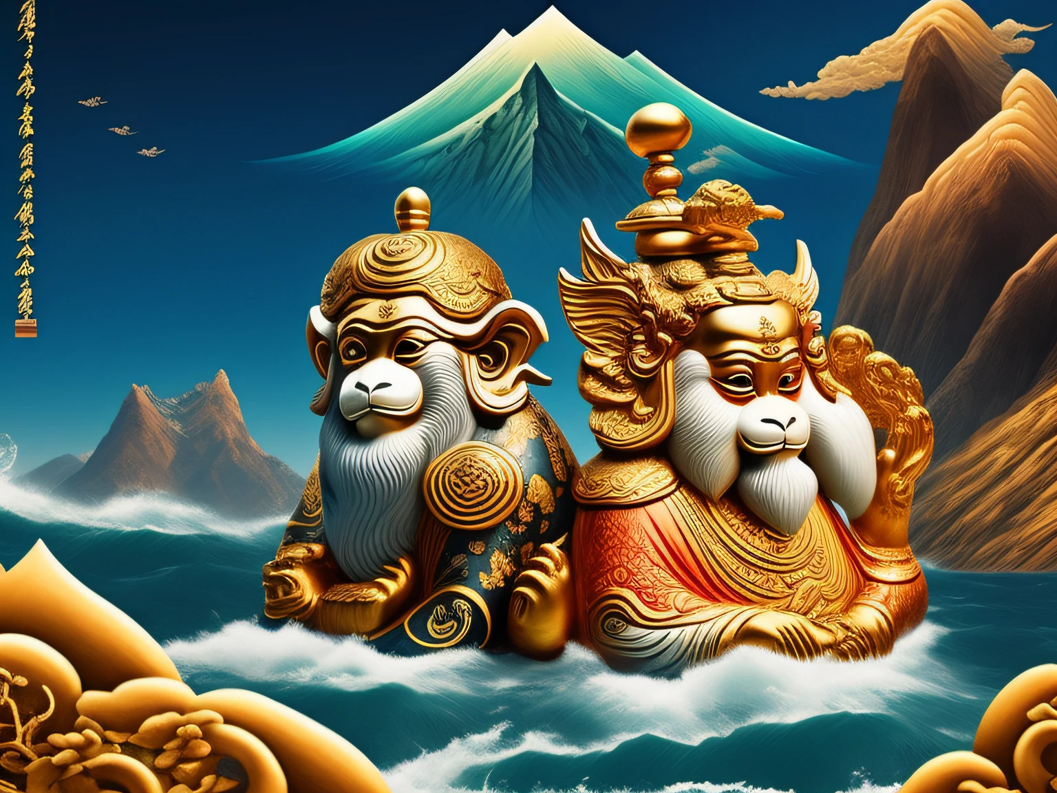 Chinese mythology and stories，Inspired by the classics of the mountains and the sea，A monkey has four ears