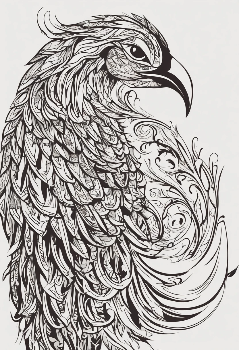 Create an image that represents the phoenix symbol in a stylized way, Moderno e Minimalista, Cores - Tons de cinza escuro/Preto para a silhueta. The phoenix must be on the rise, com suas asas abertas de forma majestosa. The body of the phoenix should be a monochromatic silhouette, Conveying the idea of rebirth and prevention. In the feathers of the phoenix, Represent human hands intertwined to symbolize community unity in the fight against drugs. The colors to be used are shades of dark gray or black for the silhouette of the phoenix and, possivelmente, um tom de laranja ou vermelho suave para o fogo nas asas. A imagem deve ter um estilo moderno, minimalista e sofisticado. Make sure the phoenix is clearly recognizable and conveys the message of rebirth and hope.