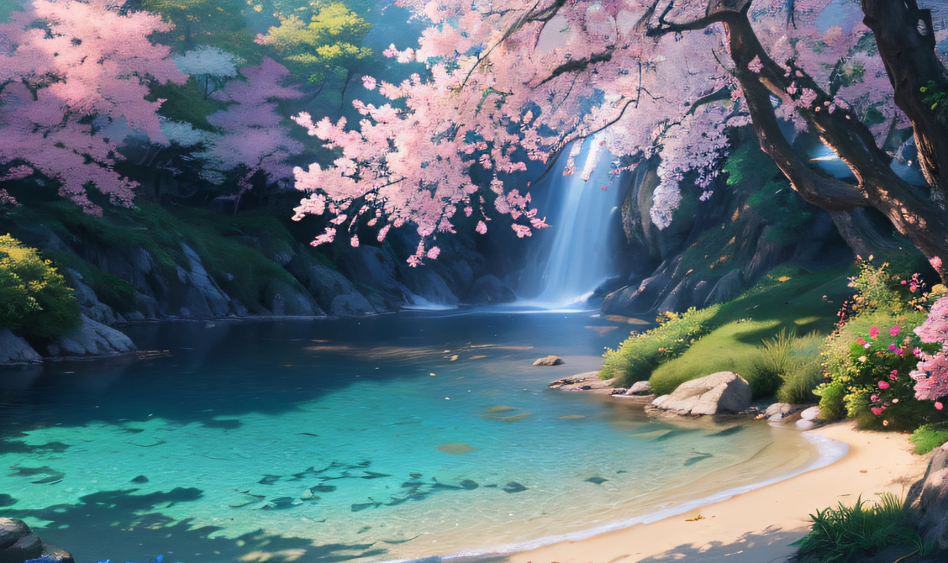 Masterpiece, best quality, (very detailed CG unity 8k wallpaper) (best quality), (best illustration), (best shadows) Nature&#39, blue sea,delicate leaves petals of various colors falling in the air light Tracking, super detailed --v6