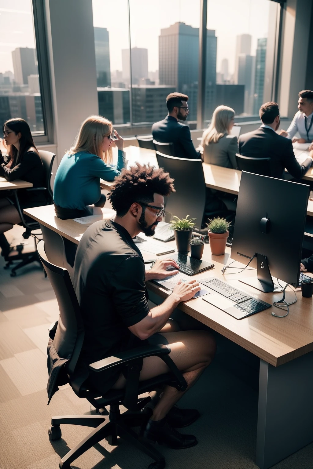 group of people men and women different ethnicities celebrating professional meeting work office large modern room