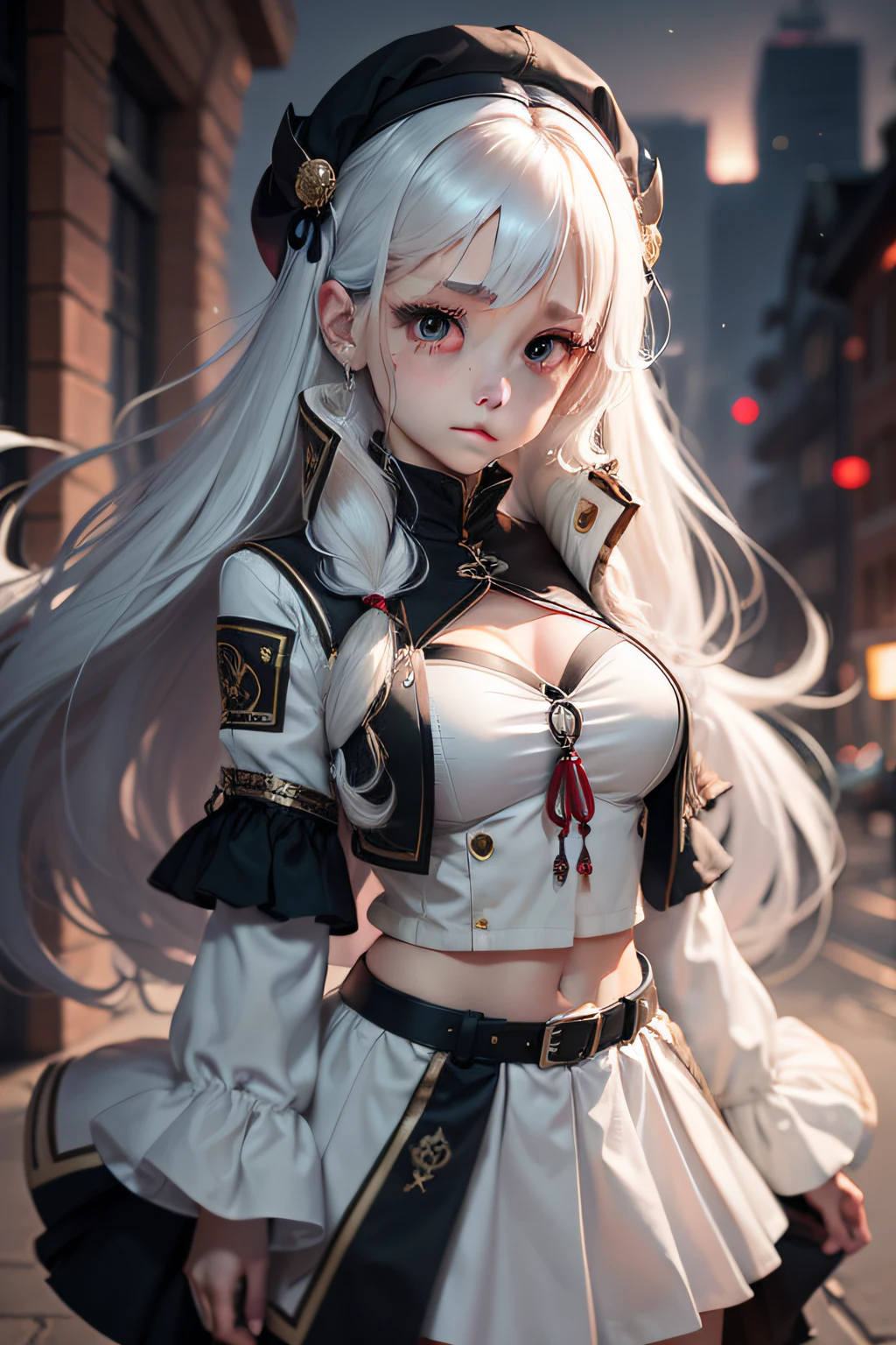 white clothes,long white hair,Black eyes,Bigchest,JK skirt,the night,shy,8k,ultraclear