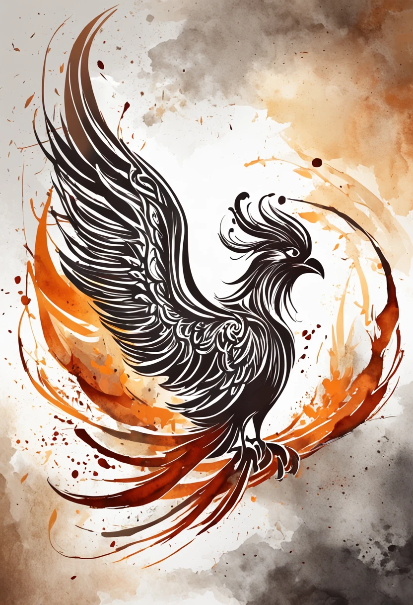 Create an image that represents the phoenix symbol in a stylized way, moderno e minimalista, Cores - Tons de cinza escuro/Preto para a silhueta. The phoenix must be on the rise, com suas asas abertas de forma majestosa. The body of the phoenix should be a monochromatic silhouette, Conveying the idea of rebirth and prevention. In the feathers of the phoenix, Represent human hands intertwined to symbolize community unity in the fight against drugs. The colors to be used are shades of dark gray or black for the silhouette of the phoenix and, Possivelmente, um tom de laranja ou vermelho suave para o fogo nas asas. A imagem deve ter um estilo moderno, minimalista e sofisticado. Make sure the phoenix is clearly recognizable and conveys the message of rebirth and hope.