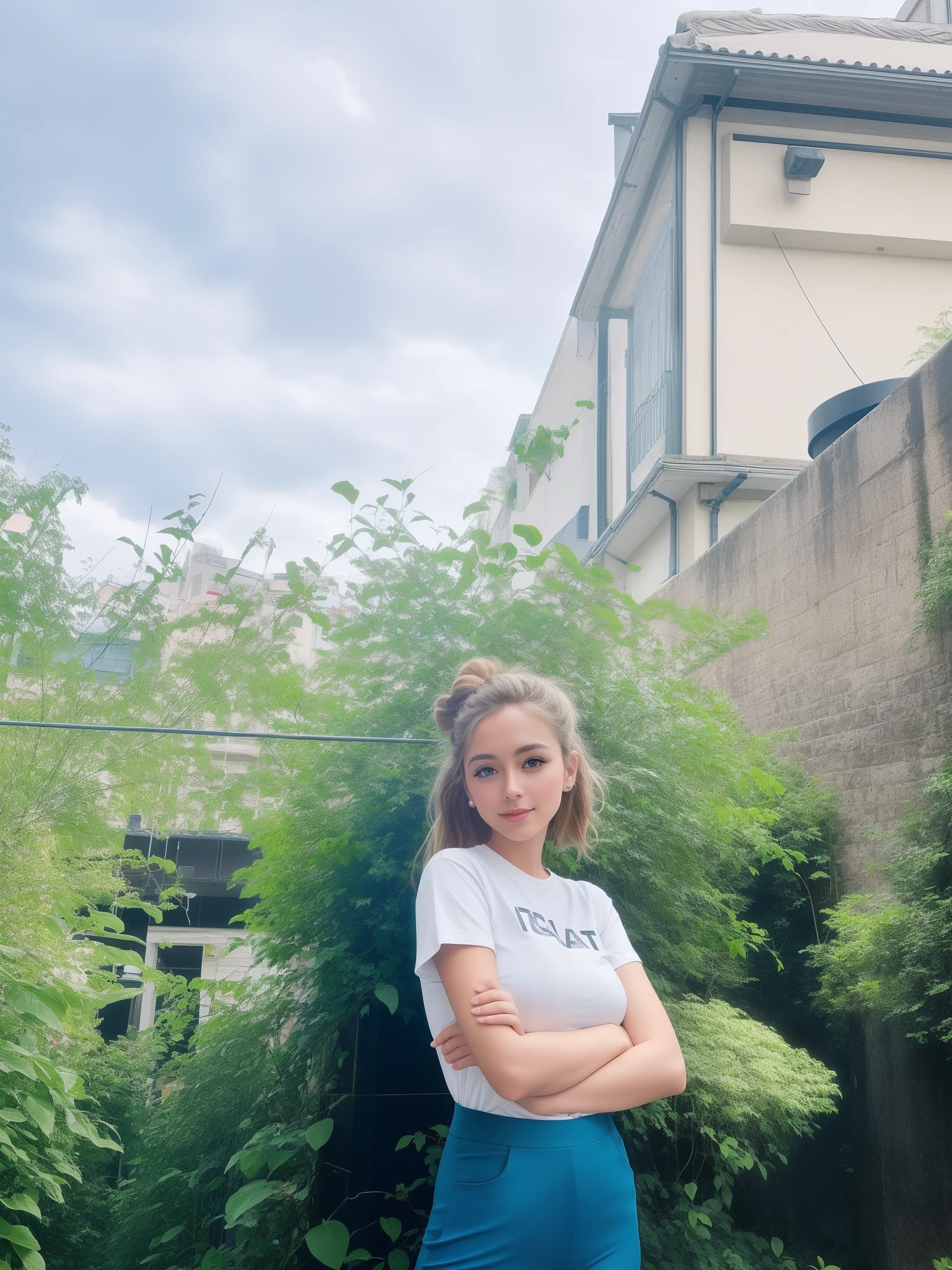 glamour magazine portrait of sks woman with (large eyes:1.2) and blond highlights medium hair Double bun in a t-shirt and short shorts1.5 , head tilted , standing in a dynamic pose in in a busy Tokyo street , fashion model, official balmain editorial, dramatic lighting highly detailed, analog photo, overglaze, 80mm Sigma f/1.4, (long torso:1.4), long body, slim body , smile:.6 , (large breasts:1.2) ,