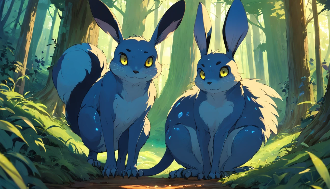 Masterpiece, The best quality, the highest picture quality, Detailed, Meowscarada, Pokémon, short snout, detailed eyes, forest background, blue night, darkness, male, glowing eyes, raised eyebrow, half closed eyes, solo, closed mouth, hourglass figure, huge butt, huge thighs, huge breasts, heavy blushing, drooling, sweat