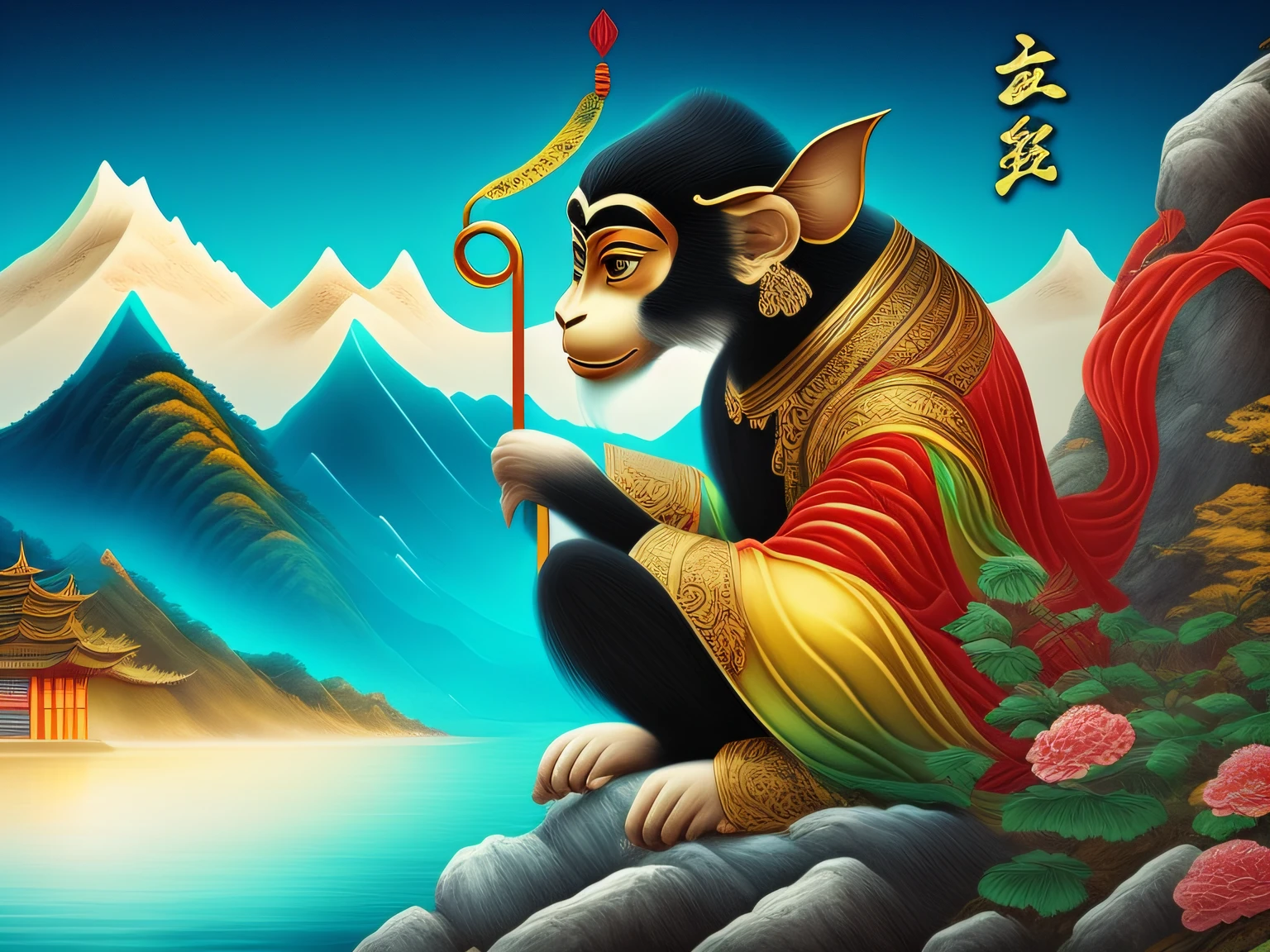 Chinese mythology and stories，Inspired by the classics of the mountains and the sea，A monkey has four ears