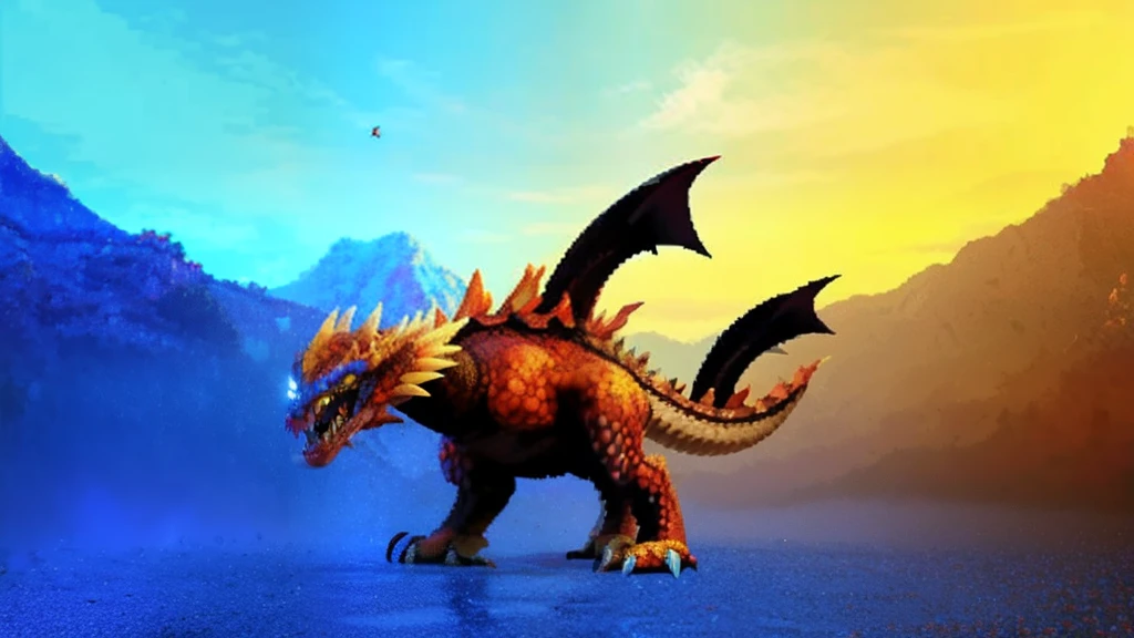 鸟山明风格，Flat pixel games《dragon quest》，Game monster design，（Western Dragon：1.4），Full body like，16-bit pixels