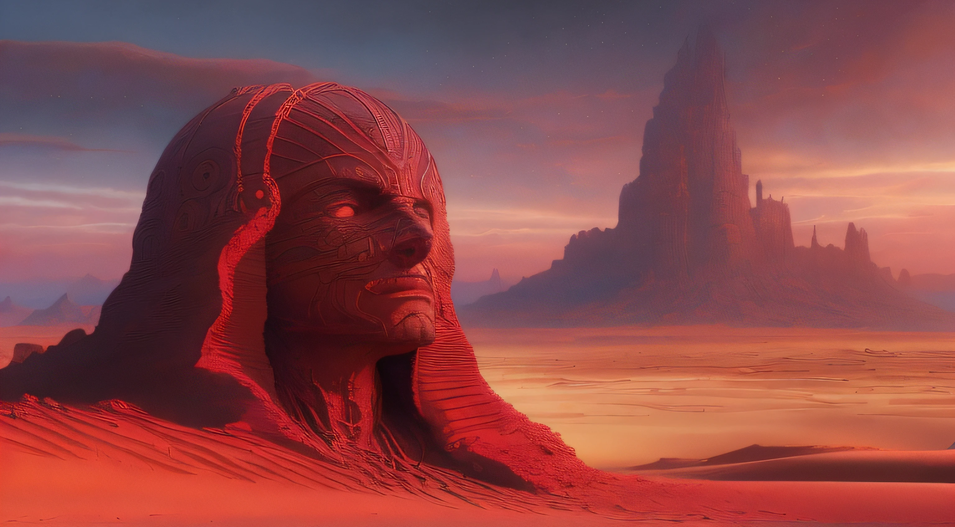 there is a digital painting of a man in a desert, beeple and jean giraud, barsoom, in a dusty red desert, red desert mars, tomasz alen kopera and cgsociety, wayne barlowe detailed, inspired by tomasz alen kopera, 8 0's style tomasz alen kopera, red desert