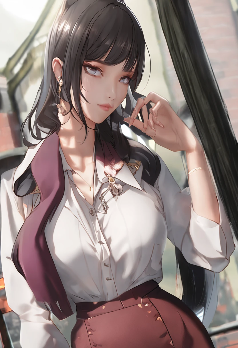blacksilk，Royal sister，Korean department，Skirt that wraps hips，Female boss，office girl，High ponytail，Capable，huge tit