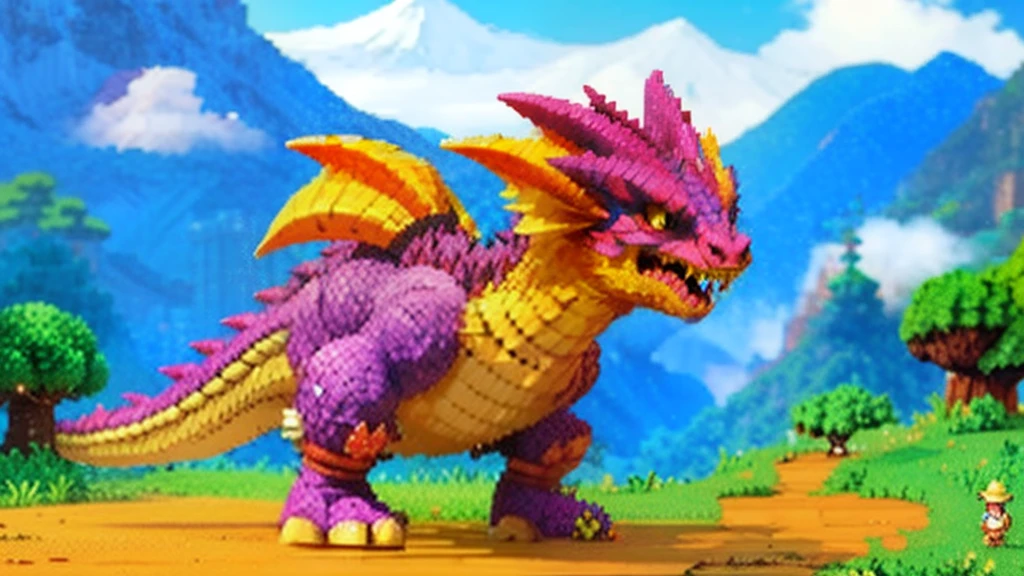 鸟山明风格,Flat pixel games《dragon quest》,Game monster design,(Western Dragon:1.4),Full body like,16-bit pixels