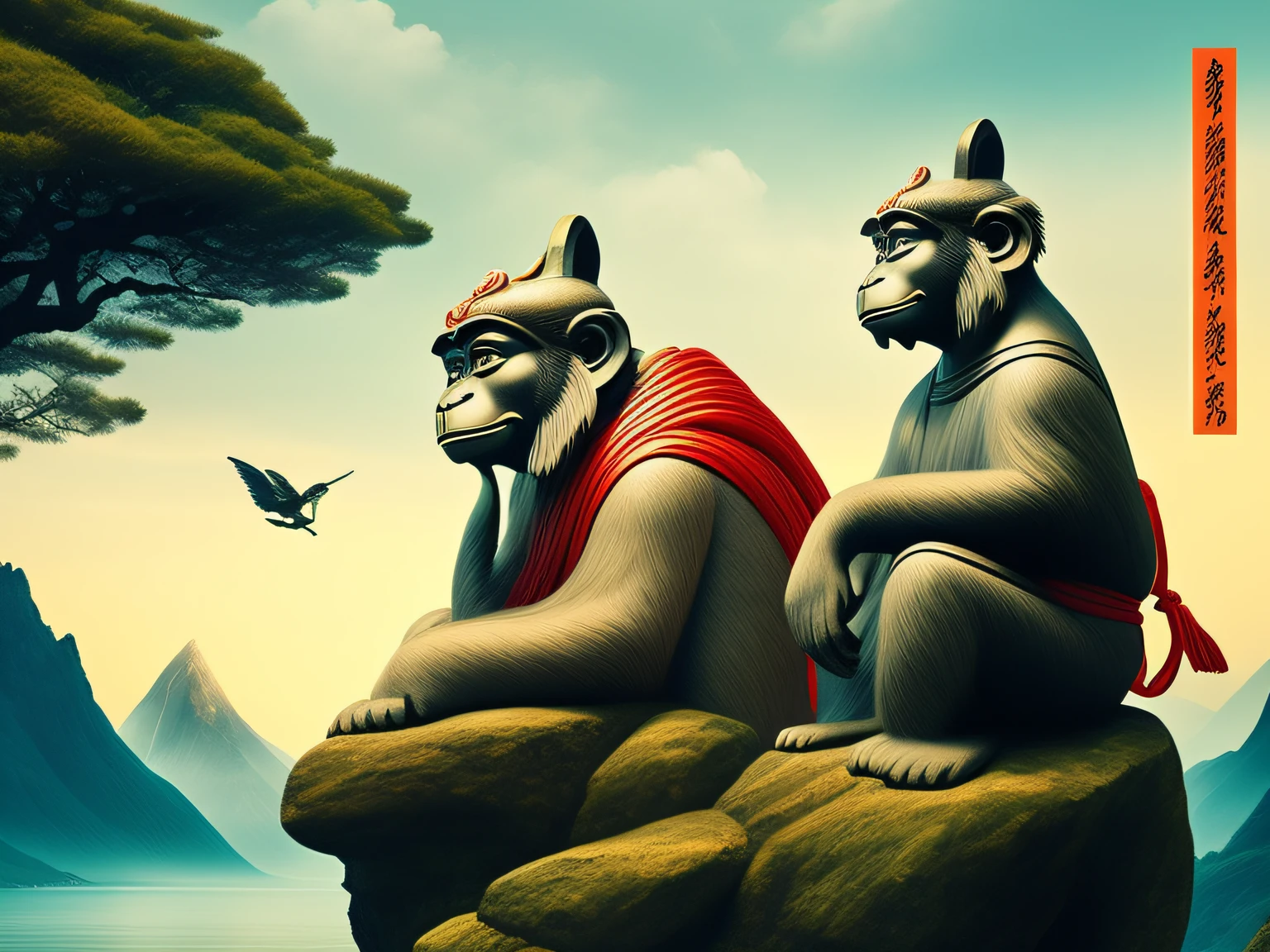 Chinese mythology and stories，Inspired by the classics of the mountains and the sea，A monkey has four ears