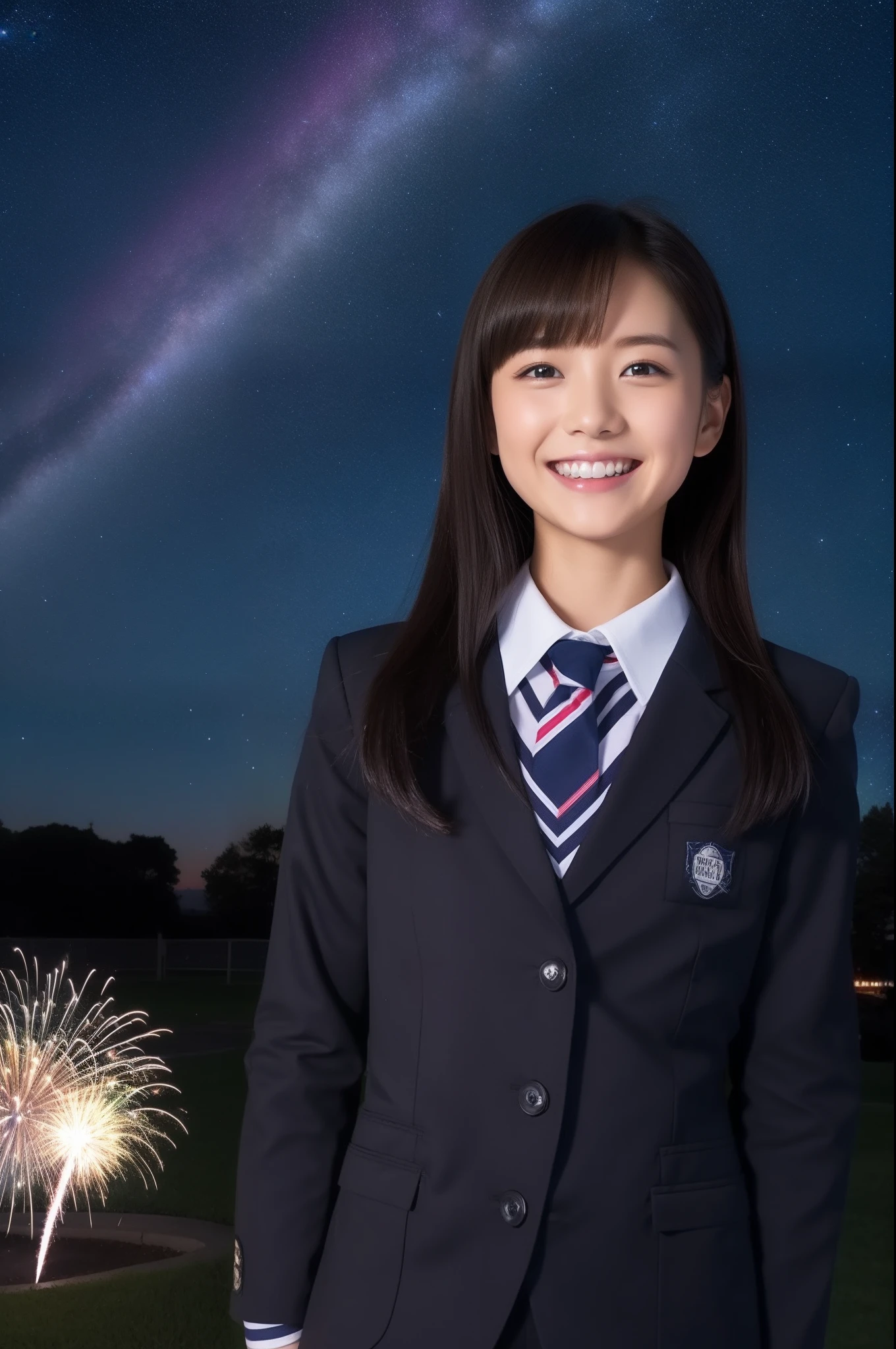 A smile、hi-school girl、校服、While doing fireworks、starrysky、Aurora