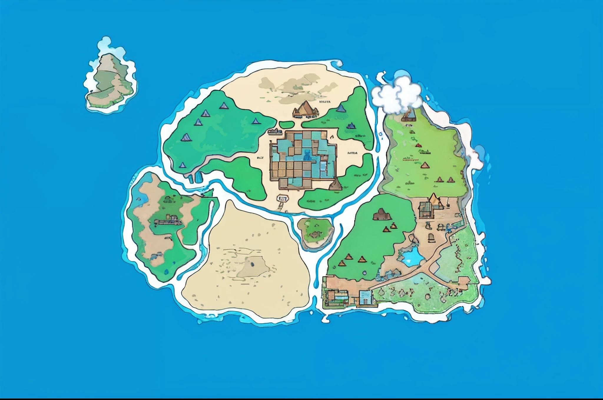 a map of a small island with a small island in the middle, steam workshop maps, island background, zelda breath of the wild map, map of fantacy world, game map, simple fantasy map, based on geographical map, scattered islands, fantasy map, an isometric fantasy map, gridless dnd map, many islands, ancient fantasy regional map, topview map