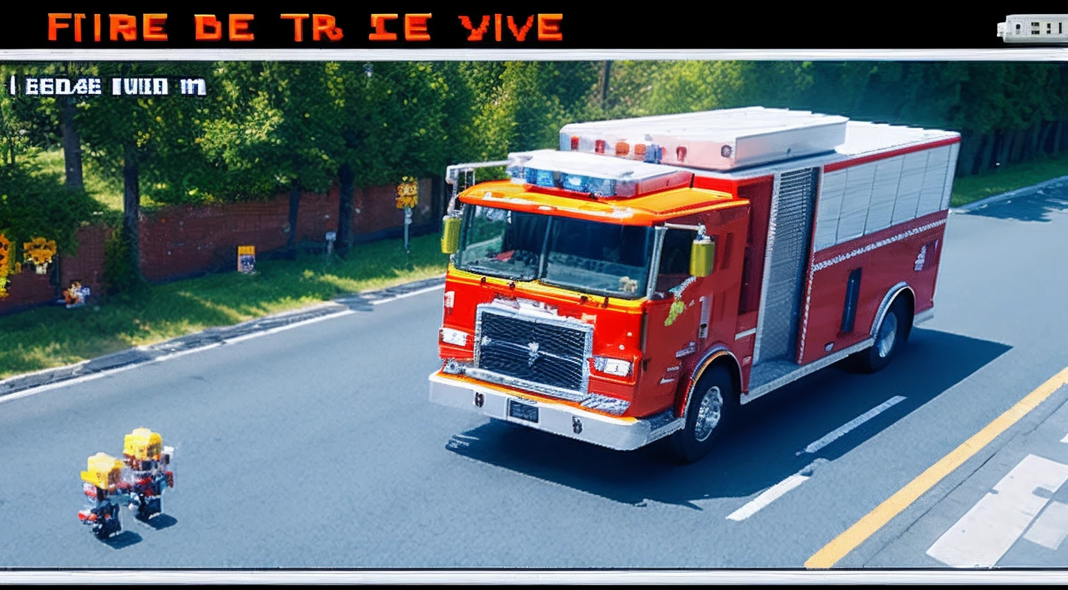 pixel game，scenography，fire truck， Pixel art #pixelart