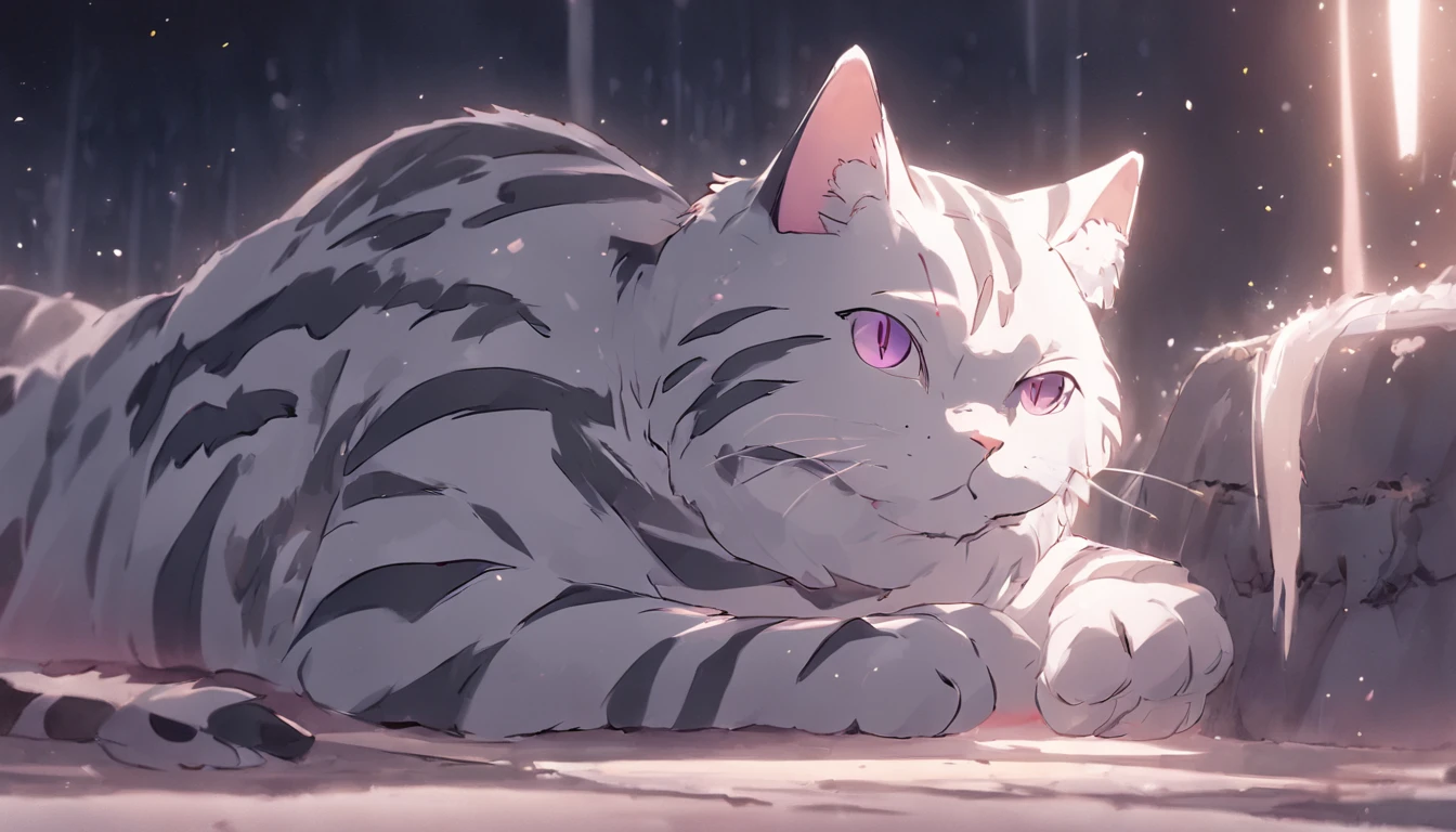 Cat striped in white and gray