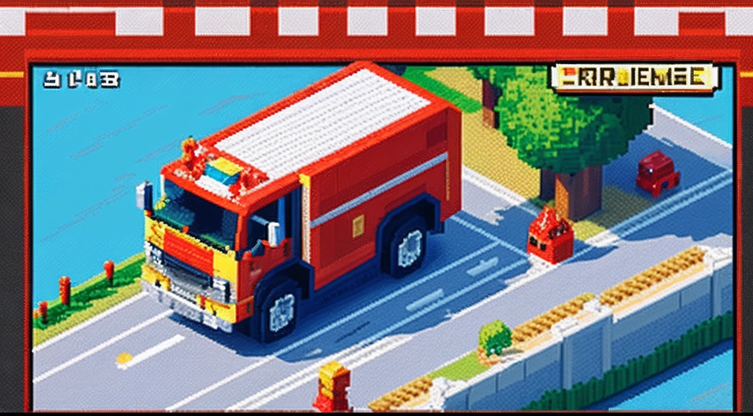 pixel game，scenography，fire truck， Pixel art #pixelart