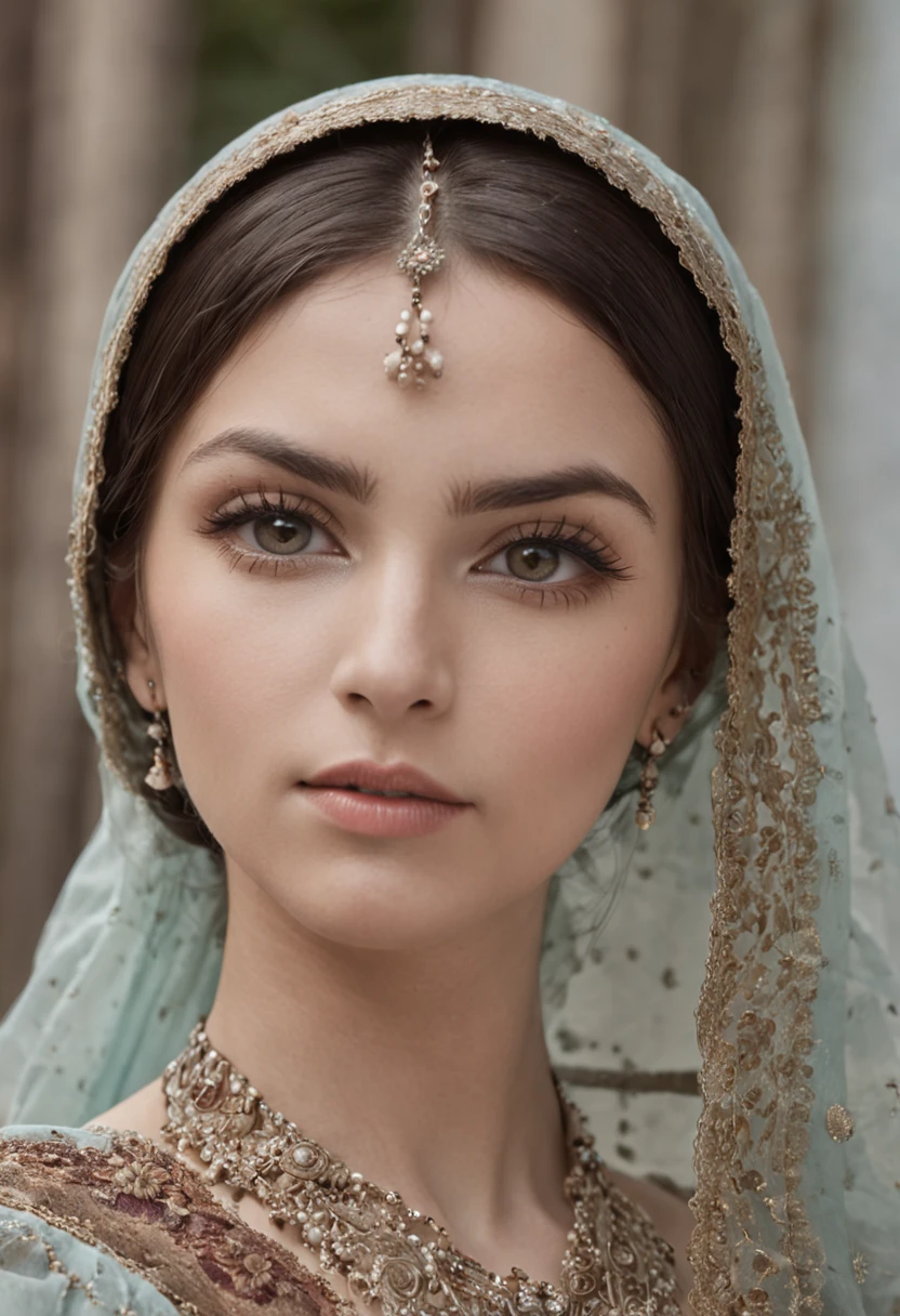 A pair of big eyes in Kaziran，The eyes are watery，It's a little shy to look at people，She is an oriental beauty