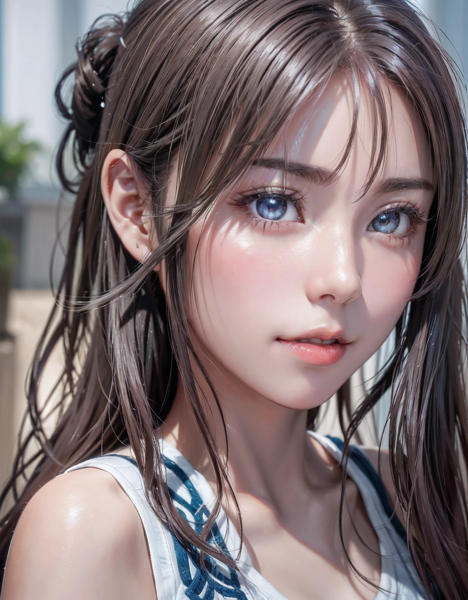 Close up of face, beautiful face, cute face, (((toppless))), (((sheer sailor shirt , Sleeveless ))), (((Show off cleavage))), (((Large breasts))), (((Open front))), Detailed beautiful eyes, (((Sunny))), extremely detailed CG unified 8k wallpaper, very fine 8KCG wallpaper, (masterpiece, Best Quality), High resolution, Ultra-detailed, ultra-sharp, 1 girl, Naked, perfecteyes eyes