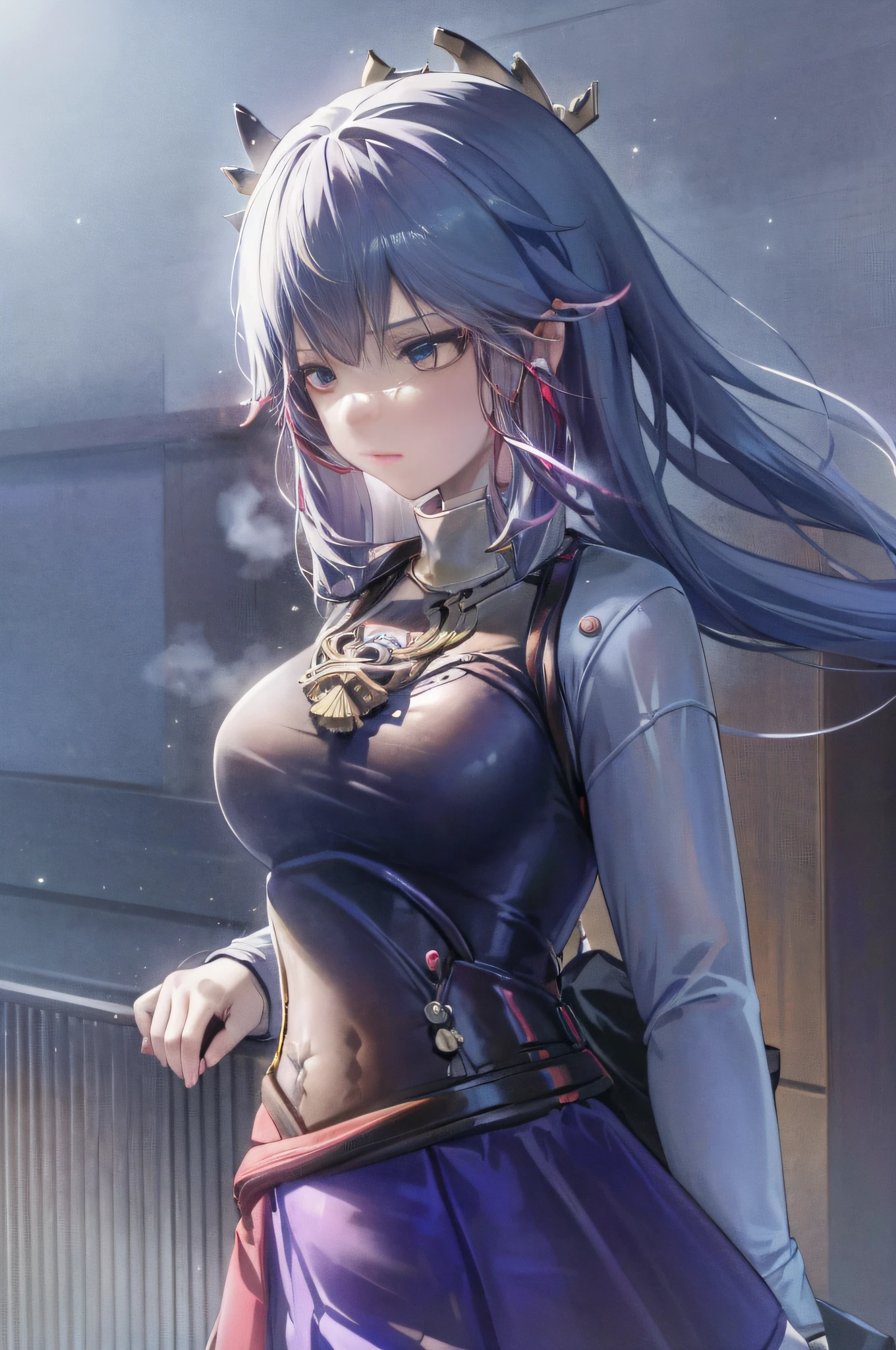 {An extremely delicate and beautiful girl}, CG 8K wallpapers, Masterpiece, Cold expression, Handsome, Medium breasts dinner body, view the viewer, school uniform, Sailor suit,serafuku, Messy long hair,Colorful hair，Big eyes, Beautiful detailed eyes {{Black crosshair clip}}, Handsome,hair glowing,Dramatic angle,, (8K, RAW photo, High sensitivity, Best quality, Masterpiece, 超高分辨率,  Photorealistic:1.25), Upper body, Dog ears, Night, Rained, Walking, city light,, Tear the breast