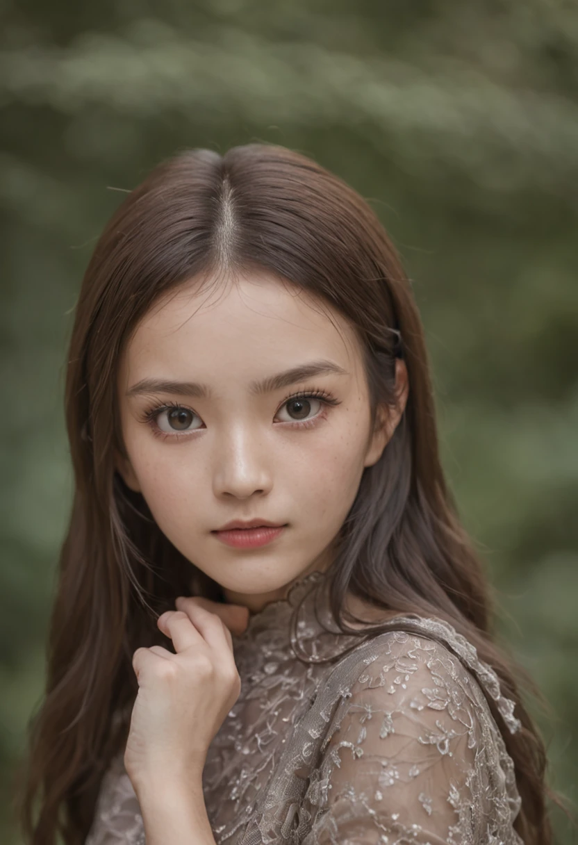 She is Chinese,A pair of big eyes in Kaziran,The eyes are watery,It's a little shy to look at people