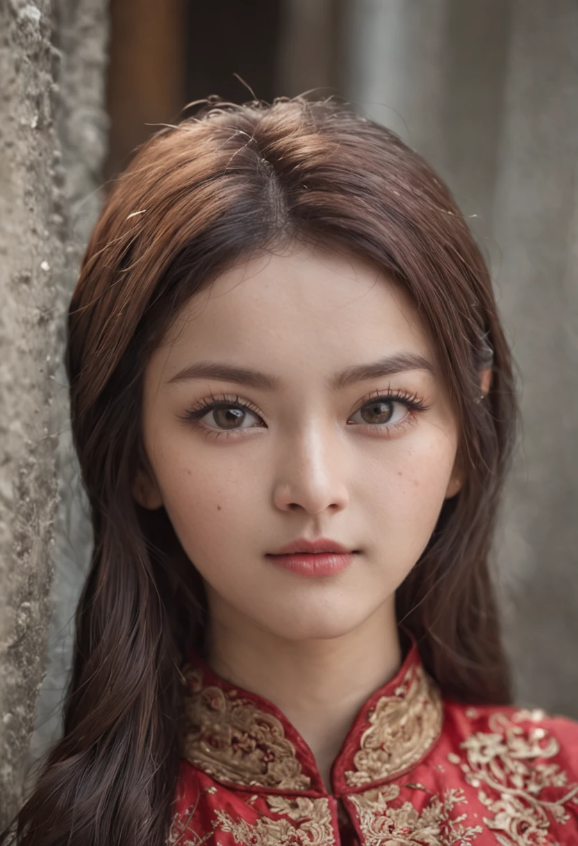 She is Chinese,A pair of big eyes in Kaziran,The eyes are watery,It's a little shy to look at people