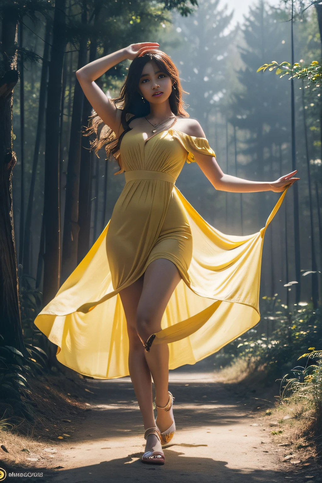 (full bodyesbian:1.),(1girll:1.3),(anatomy correct:1.4),(Dance in the yellow forest:1.2),(Wearing a long dress:1.2),(cabellos largos dorados:1.2),(Accurate and perfect face:1.3),(Long legs:1.5),hyper HD, Ray traching, reflective light, structurally correct, Award-Awarded, High detail, Fade-in and fade-out shadow contrast, Face lighting ,Cinematic lighting, Masterpiece, super detailing, High quality, High detail, Best quality, 16k,High contrast,