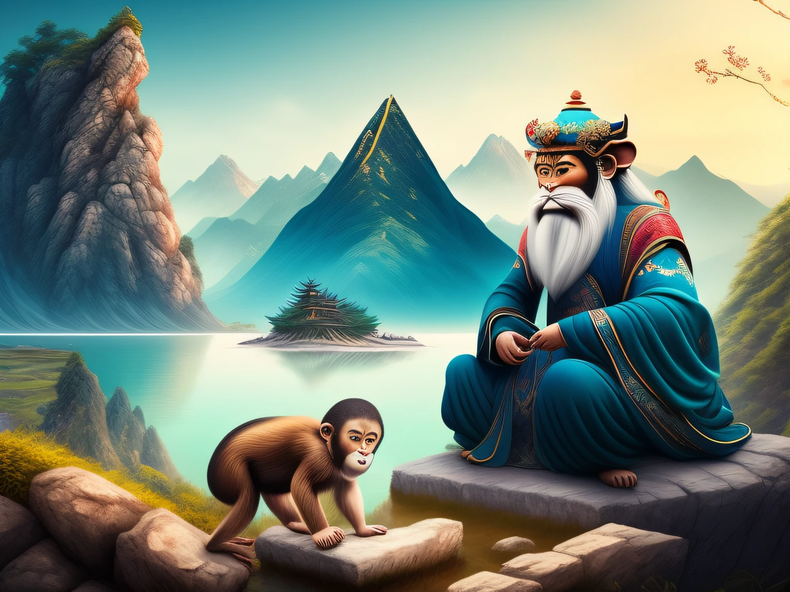 Chinese mythology and stories，Inspired by the classics of the mountains and the sea，A monkey has four ears