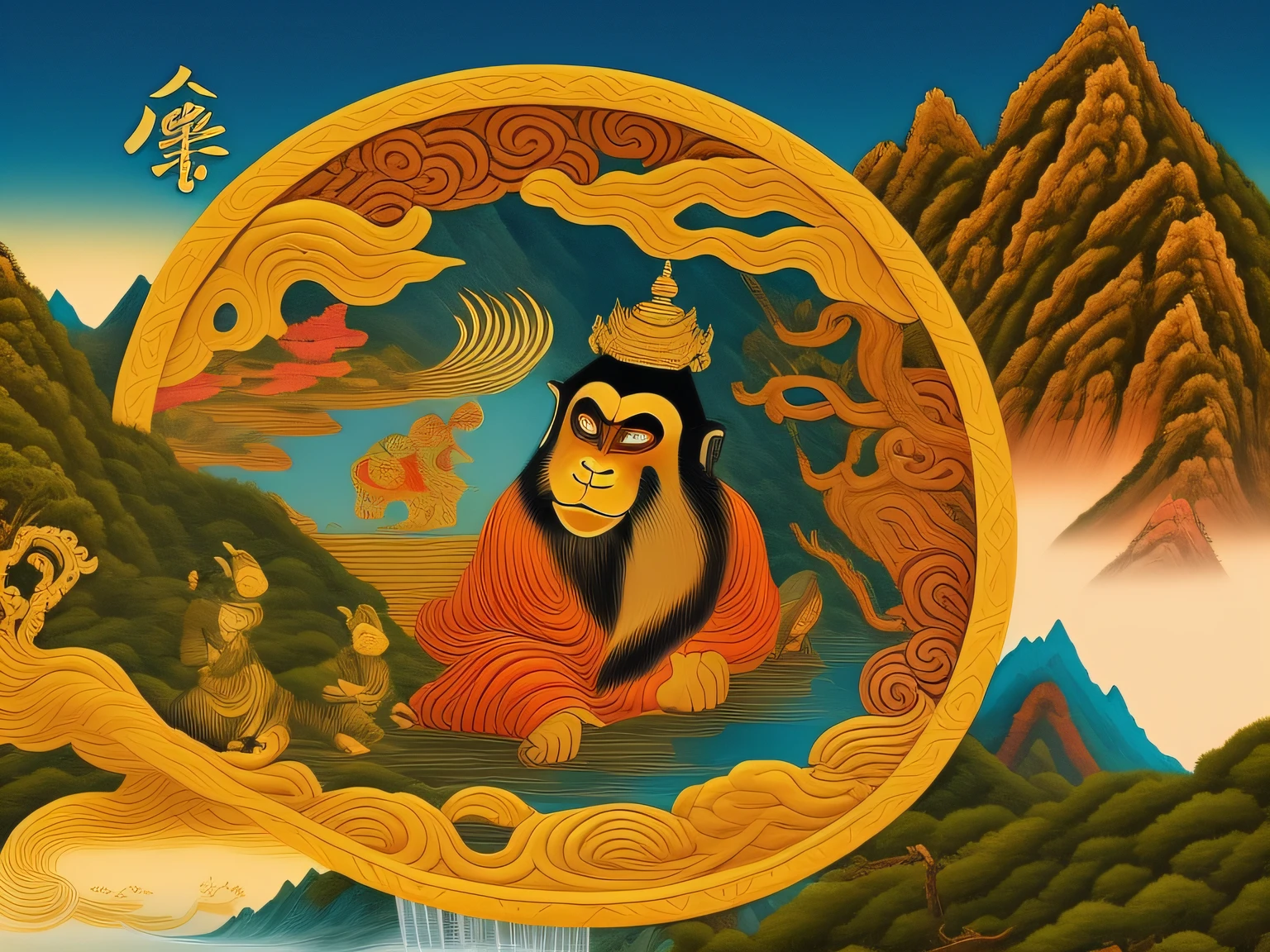 Chinese mythology and stories，Inspired by the classics of the mountains and the sea，A monkey has four ears