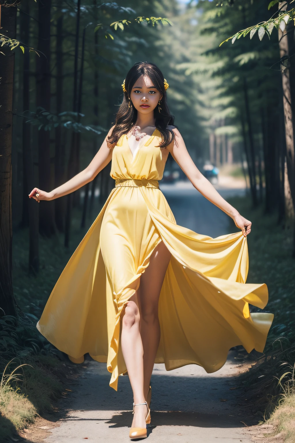 (full bodyesbian:1.),(1girll:1.3),(anatomy correct:1.4),(Dance in the yellow forest:1.2),(Wearing a long dress:1.2),(cabellos largos dorados:1.2),(Accurate and perfect face:1.3),(Long legs:1.5),hyper HD, Ray traching, reflective light, structurally correct, Award-Awarded, High detail, Fade-in and fade-out shadow contrast, Face lighting ,Cinematic lighting, Masterpiece, super detailing, High quality, High detail, Best quality, 16k,High contrast,