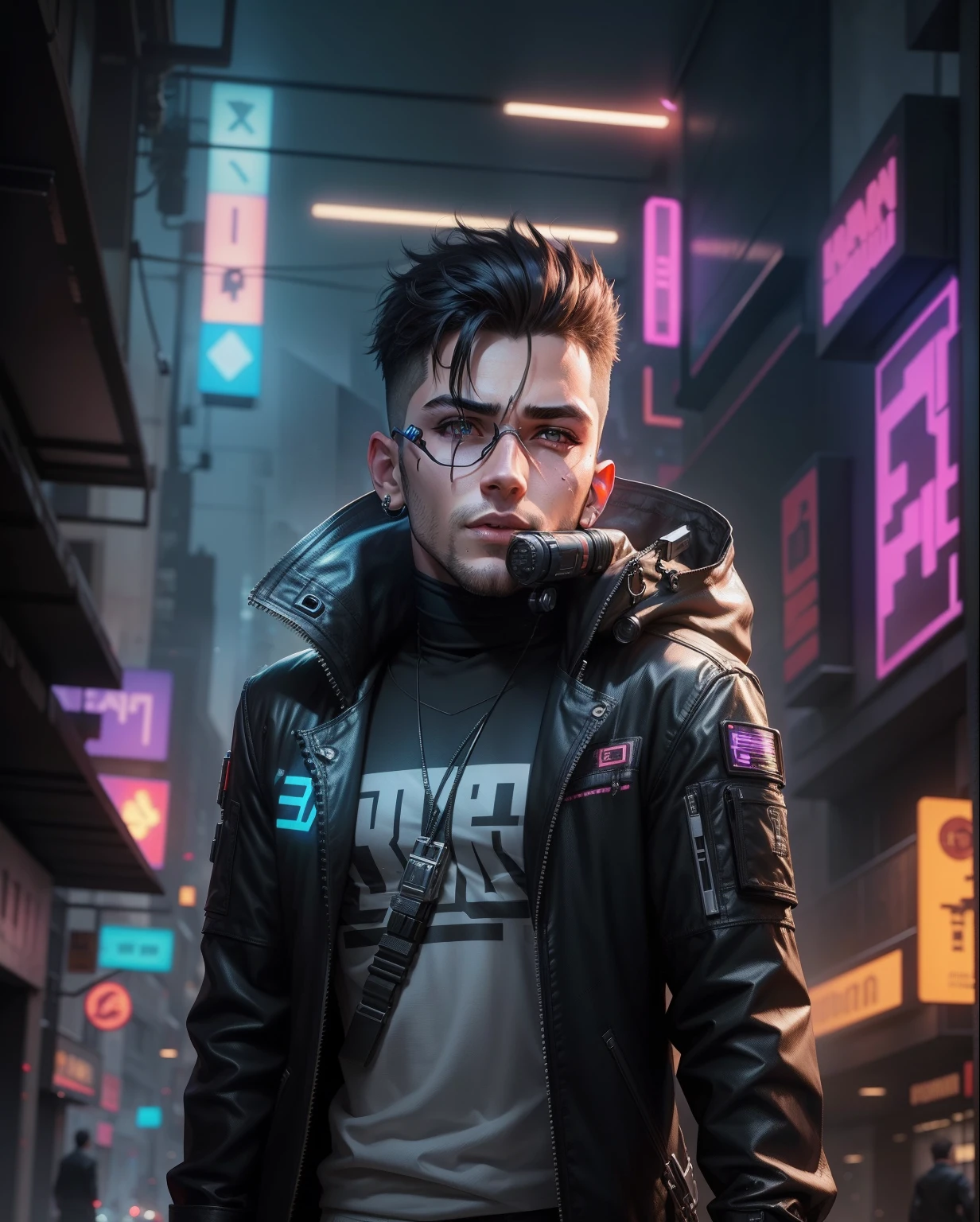 Change background cyberpunk handsome boy realistic face 8k ultra realistic