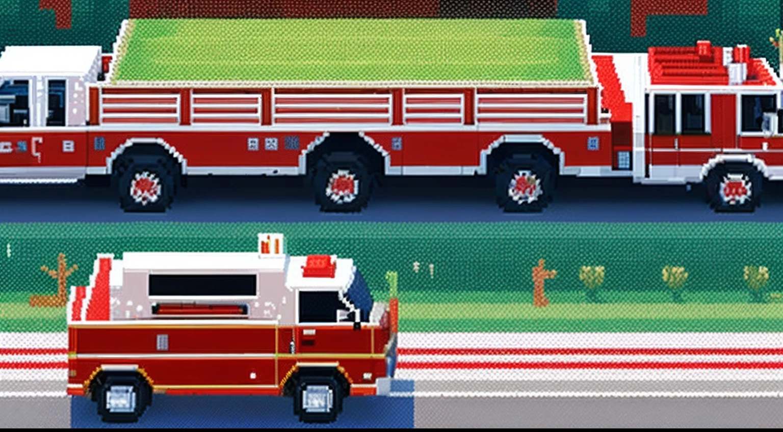 pixel game,scenography,fire truck, Pixel art #pixelart