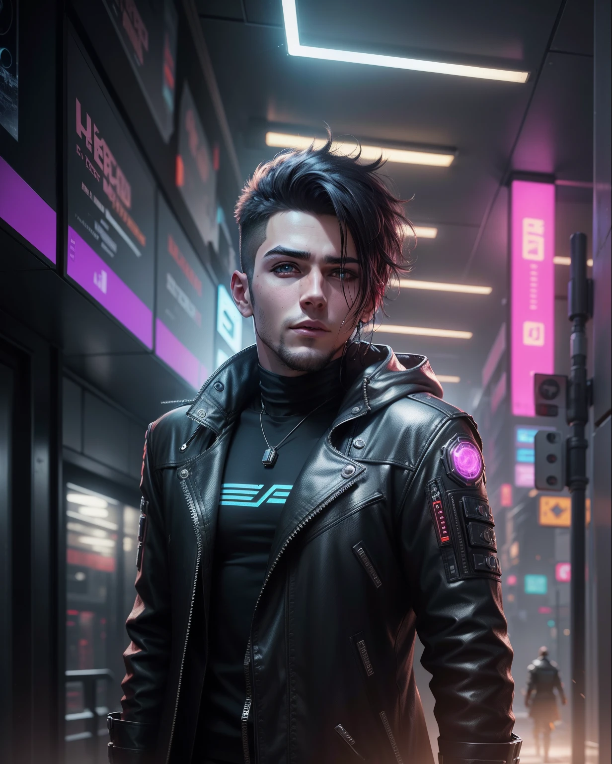 Change background cyberpunk handsome boy realistic face 8k ultra realistic
