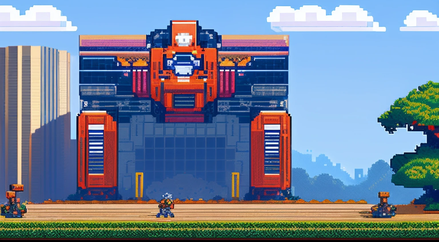 pixel game，scenography，Mecha Xiaobao， Pixel art #pixelart
