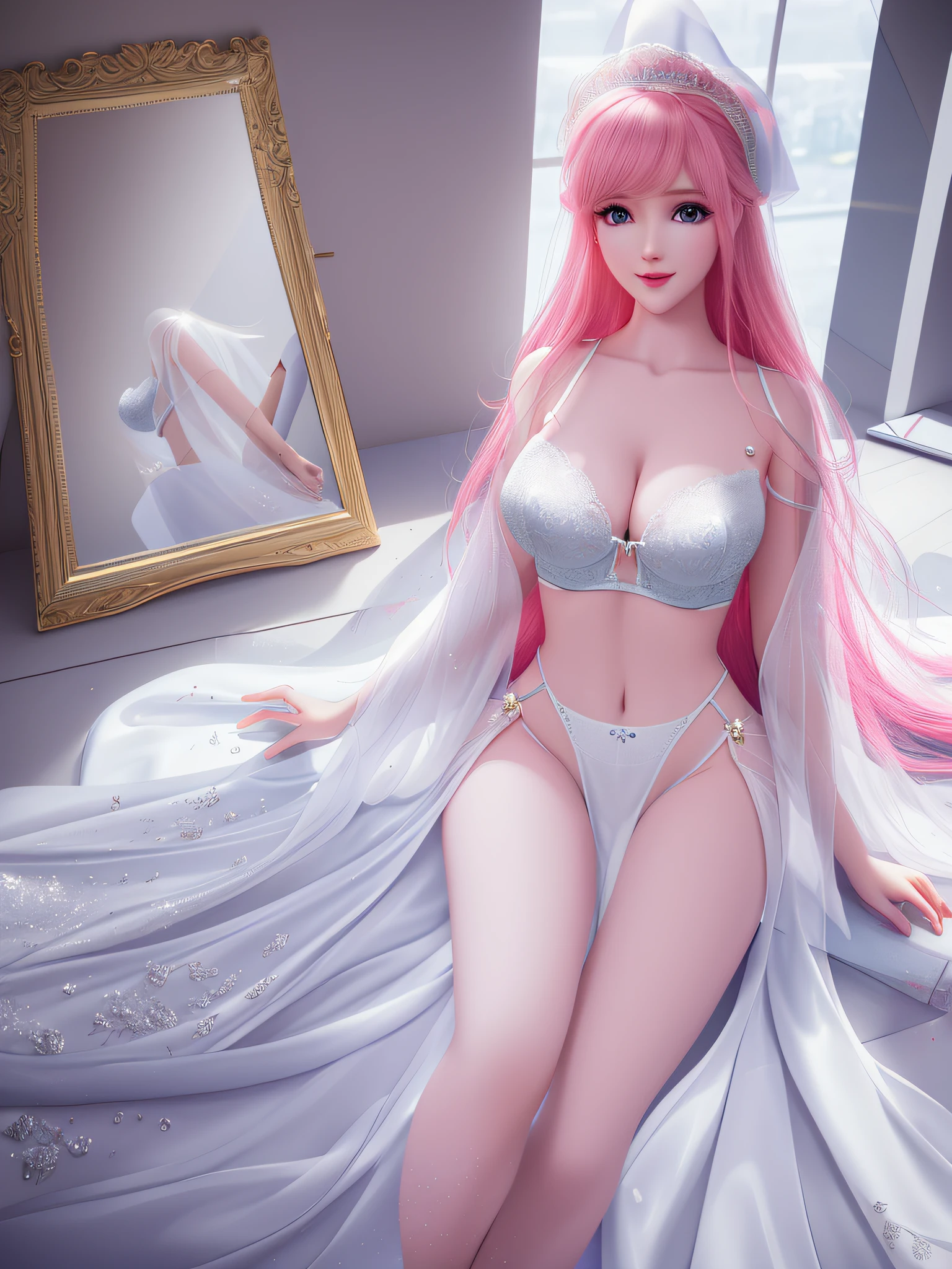 Need,tmasterpiece,A high resolution,1girl,Blushlush,(Seductive smile:0.8),starpupil,Araphais, dressed in white underwear, poses in front of the mirror, photorealistic perfect body, Smooth translucent white skin, hyperrealistic full figure, dressed in a beautiful white, pale milky white porcelain skin, amouranth, Sexy body, on a mannequin. High quality, mais conhecido como Amouranth, Barbie doll in panties and bra, Sexy girl, White bra,dingdall effect,realisticlying,Shadow Room,light edge,Two-tone lighting,(highdetailskin:1.2),8k uhd,Slr,softlighting,high high quality,Volumetriclighting,sneak shot,photore,A high resolution,4k,8k,Background bokeh