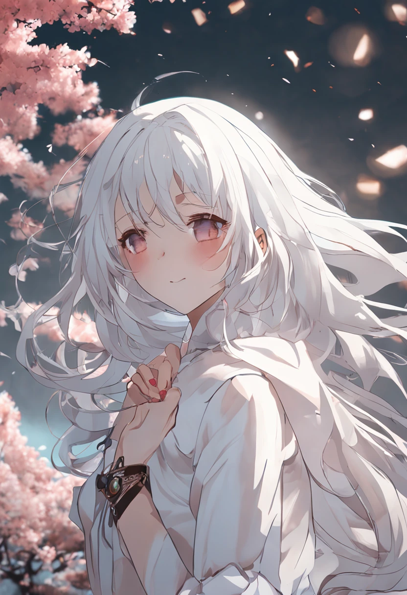 White Hair Anime Girl Pure White Silk