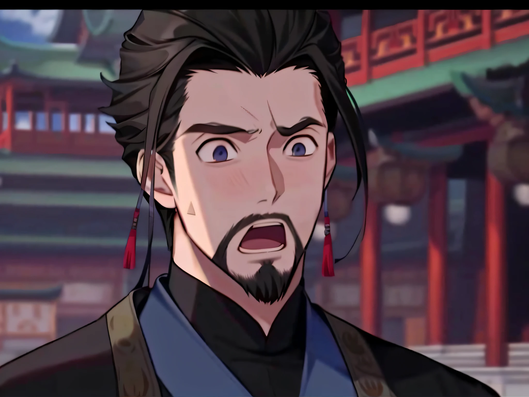 Close-up of a man in a suit with a beard and beard, zhongli from genshin impact, heise jinyao, Keqing from Genshin Impact, 《overwatch》Hanzo in Naka, bian lian, Inspired by Cao Zhibai, inspired by Wu Daozi, inspired by Zhao Mengfu, Inspired by Huang Shen, xianxia hero