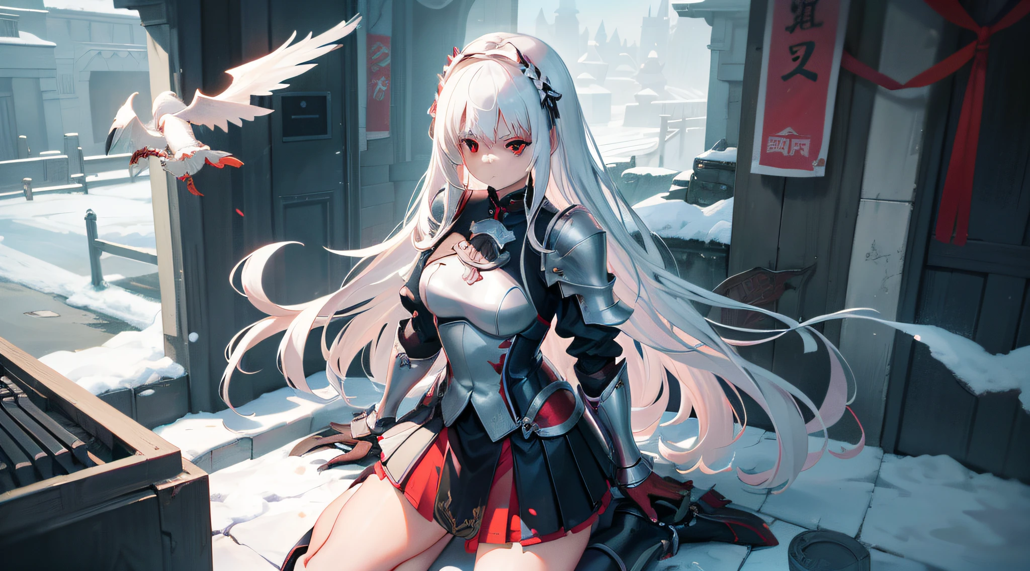 A girl with white long hair and have red eyes
