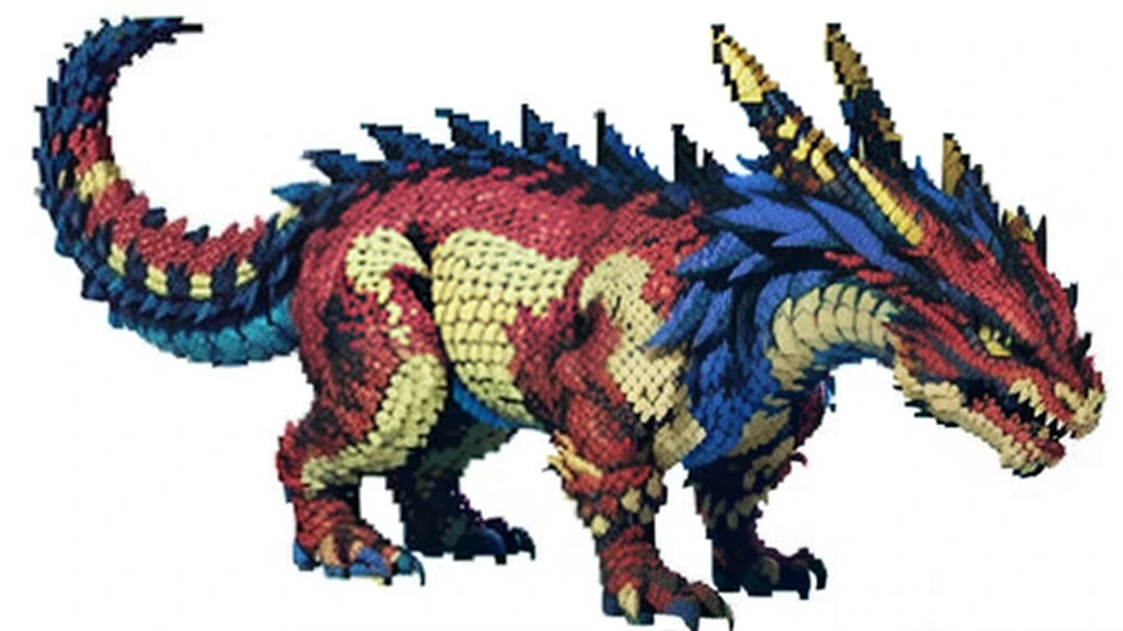 鸟山明风格,Flat pixel games《dragon quest》,Game monster design,(Western Dragon:1.4),Full body like,16-bit pixels