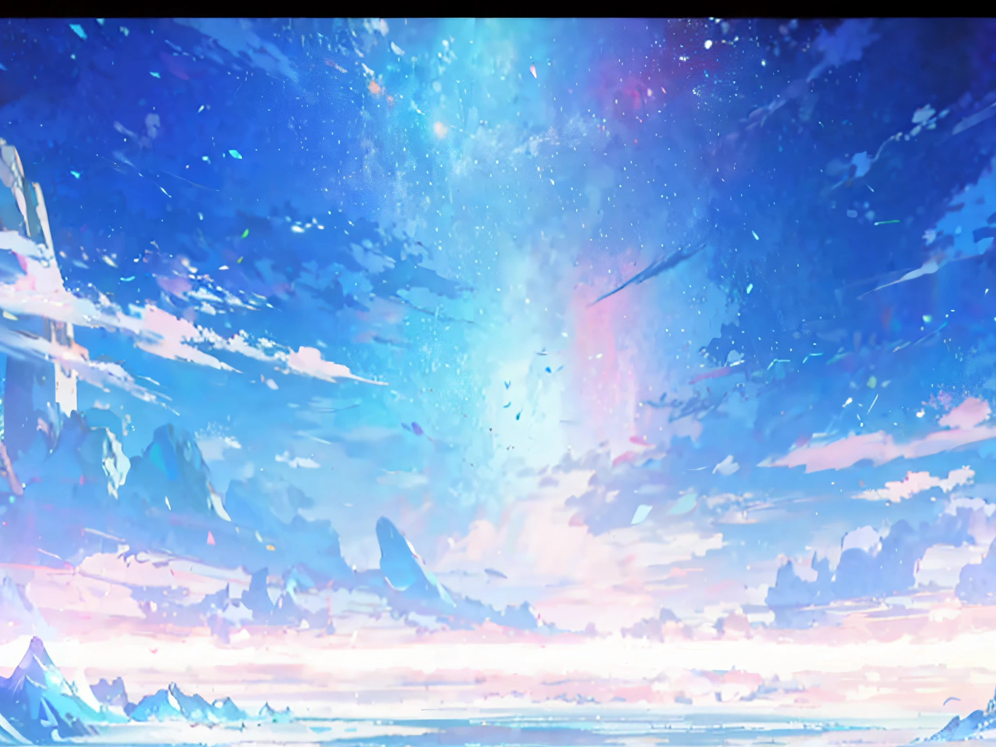 Anime scenes of the rainbow - colorful sky with a rainbow in the distance, anime backgrounds, anime movie backgrounds, beautiful anime scenes, Anime background art, ( ( Makoto Shinkai ) ), anime beautiful peace scene, Cosmos Sky. By Makoto Shinkai, beautiful anime scenery, colorful anime movie background, Anime Sky, anime atmospheric, cosmos sem fim no fundo