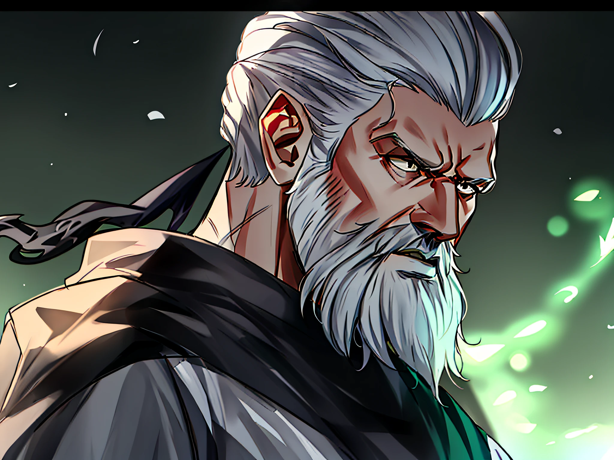 Close-up of a man with a beard and white hair, greybeard, amazing portrait of viego, joe biden as an anime villain, Keqing from Genshin Impact, detailed anime character art, Best anime 4k konachan wallpaper, falvie, Legends of Runeterra, handsome guy in demon killer art, epic 8 k hd anime shot