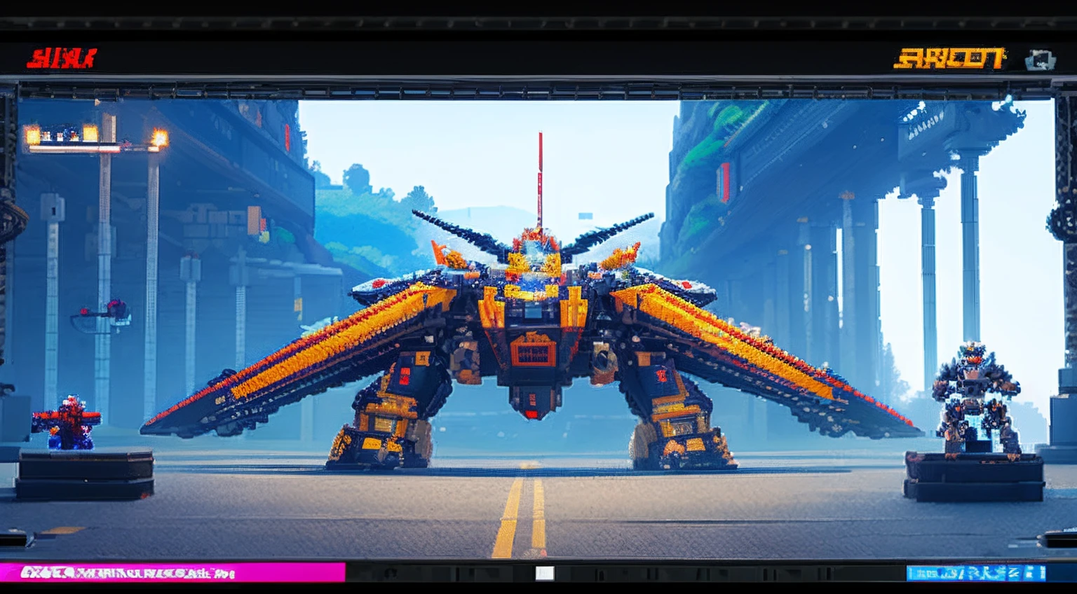 pixel game,scenography,Mecha Xiaobao, Pixel art #pixelart