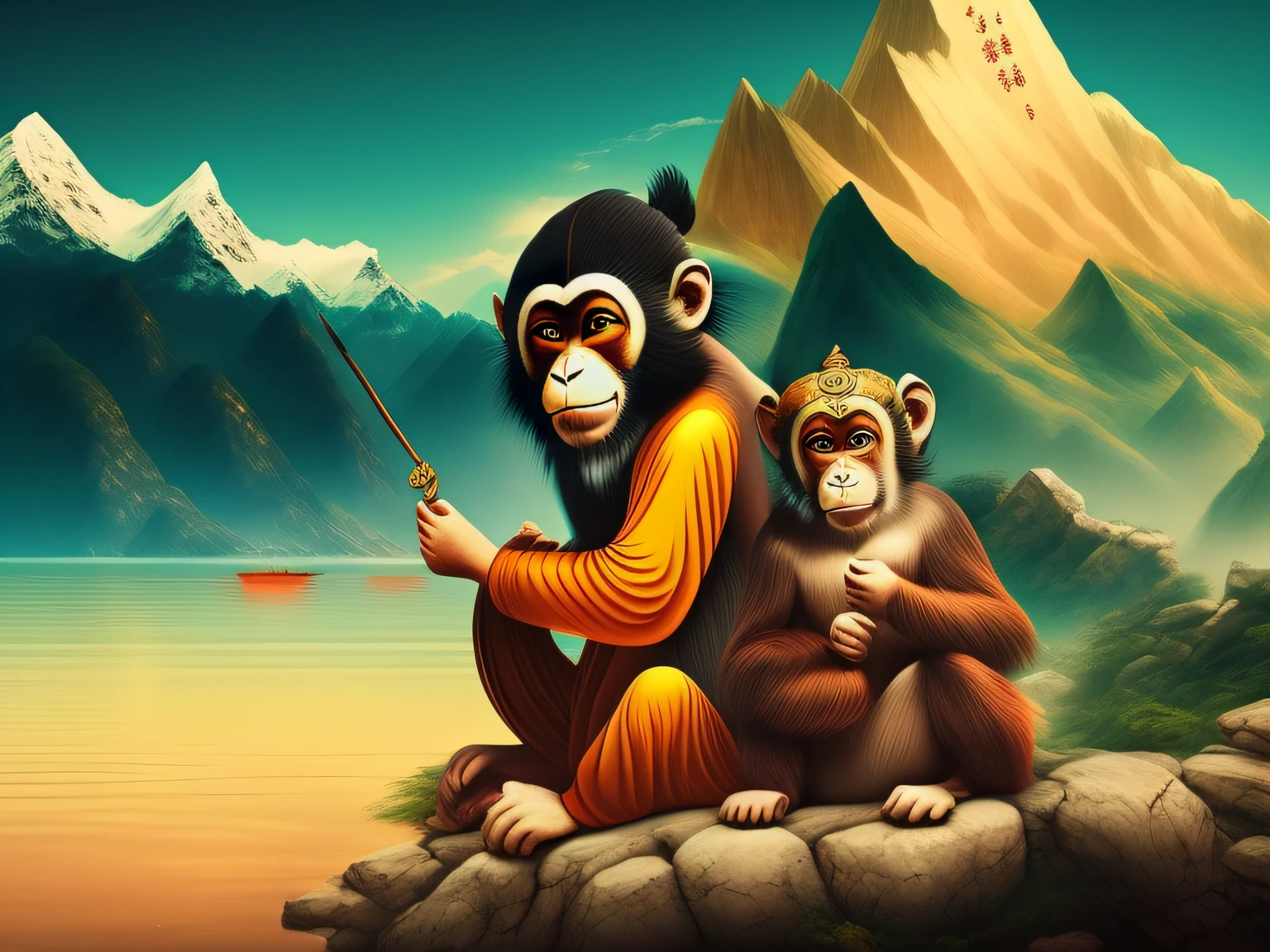 Chinese mythology and stories，Inspired by the classics of the mountains and the sea，A monkey has four ears