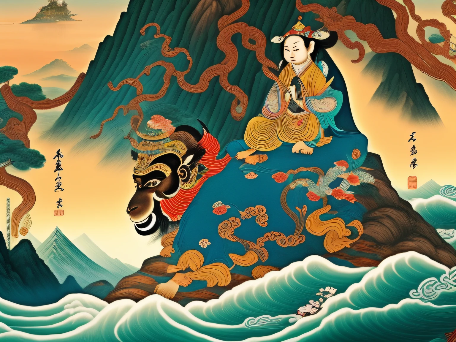 Chinese mythology and stories，Inspired by the classics of the mountains and the sea，A monkey has four ears